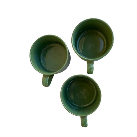 Vintage WCL Pottery MCM Green Coffee Mugs Set Of 3 - Picture 3 of 7